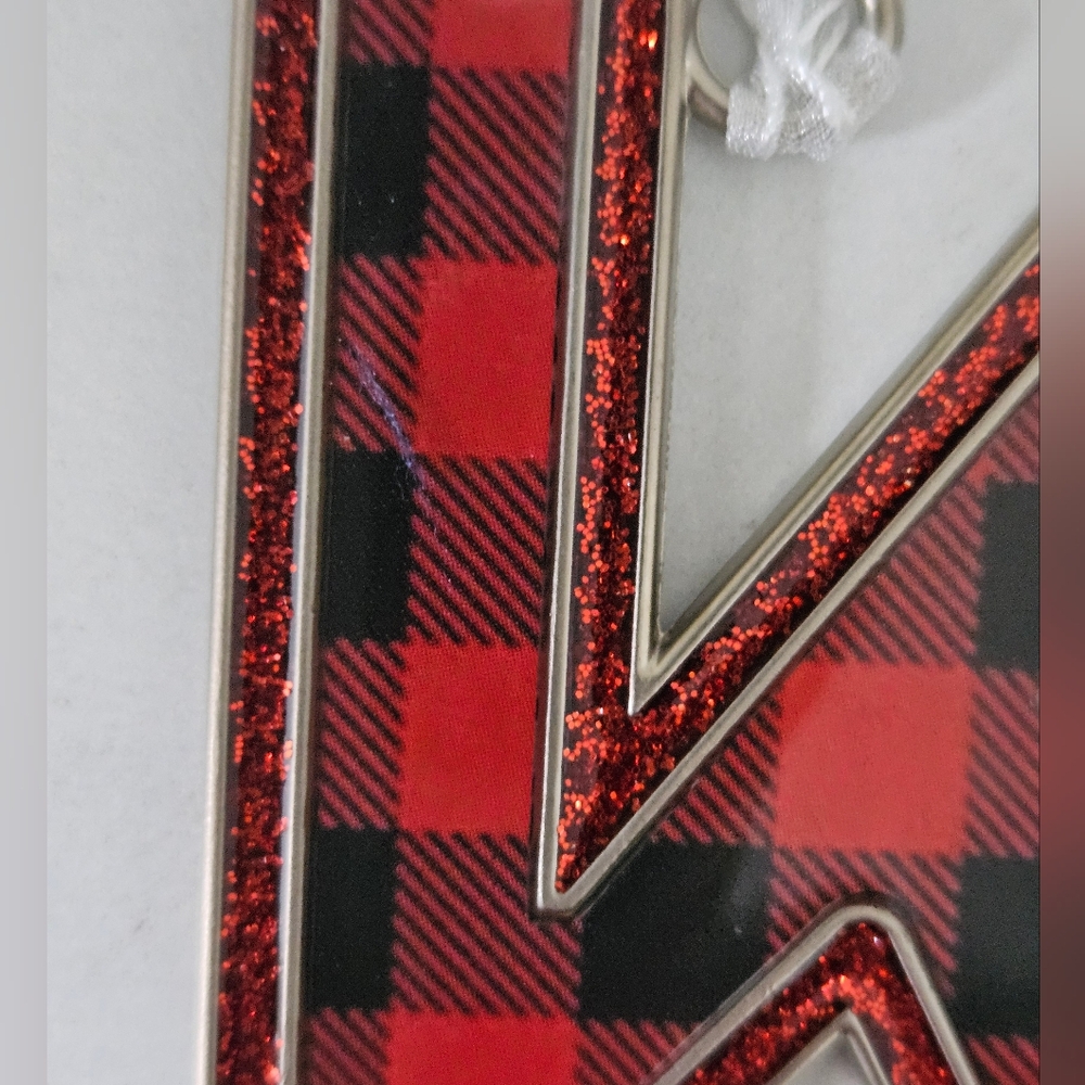 K Monogram Red & Black Buffalo Plaid Metal 3" Ornament - Picture 2 of 3
